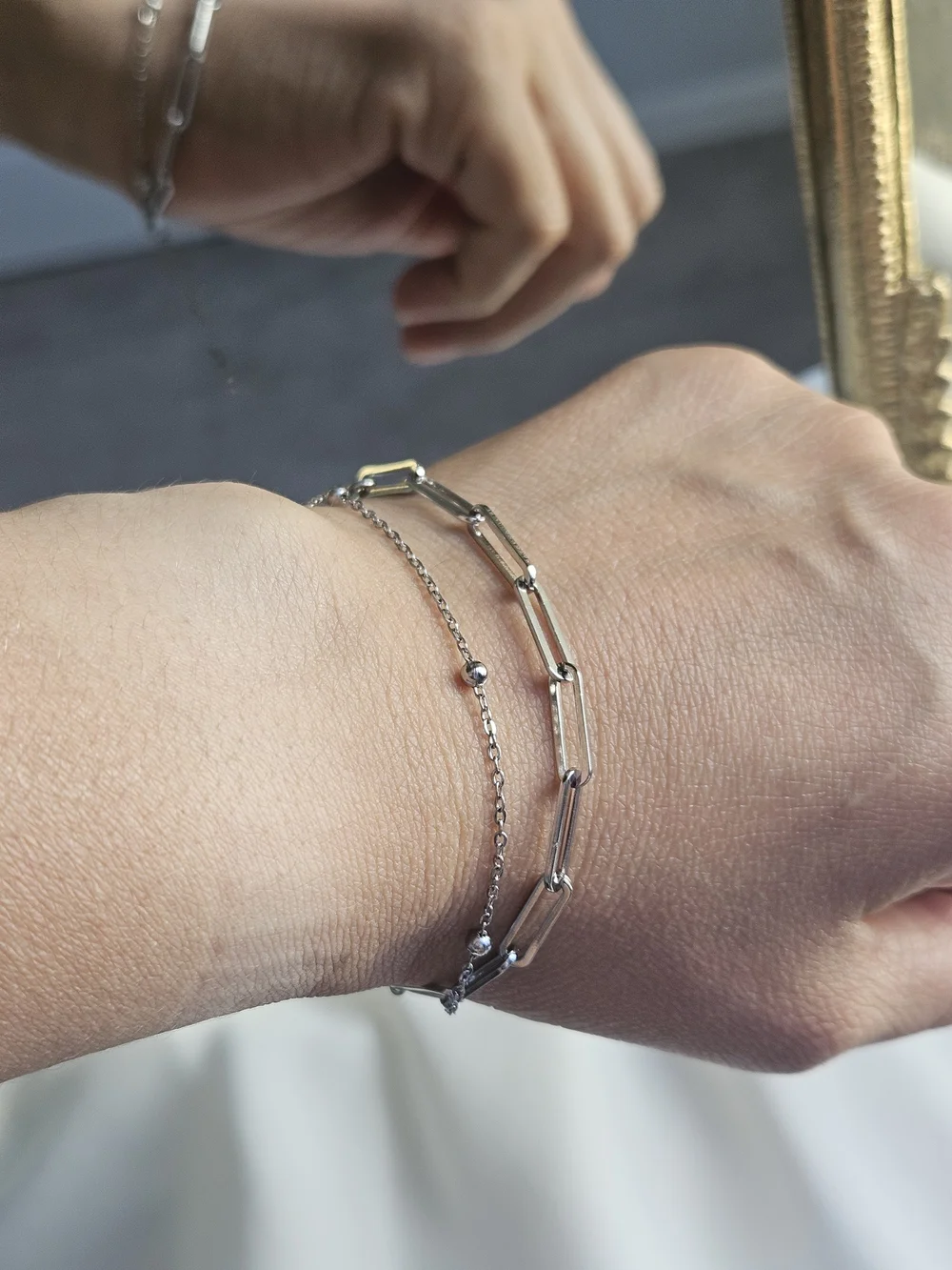 The Malibu Link Bracelet - Stainless Steel Silver Paperclip Layered
